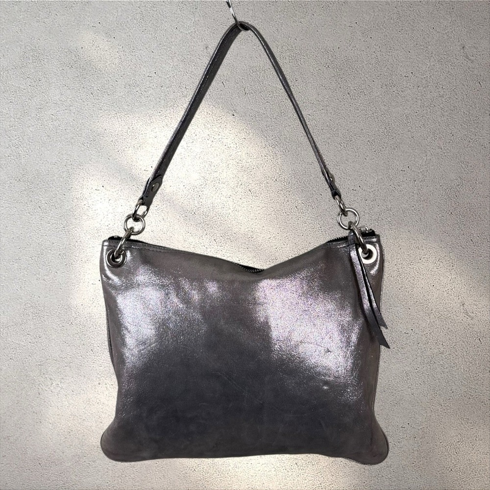 Coach Poppy Metallic Silver Leather Shoulder Bag Purse Logo Vtg Y2K - Picture 6 of 8
